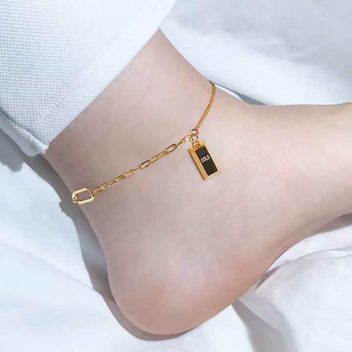 2022 new summer fashion gold brick anklet titanium steel 18K gold niche design ankle chain anklet