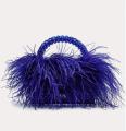 Pearl bead bag with Ostrich feather fur designer brand Clear Acrylic crystal stone box tote handbag women handmade party purse.