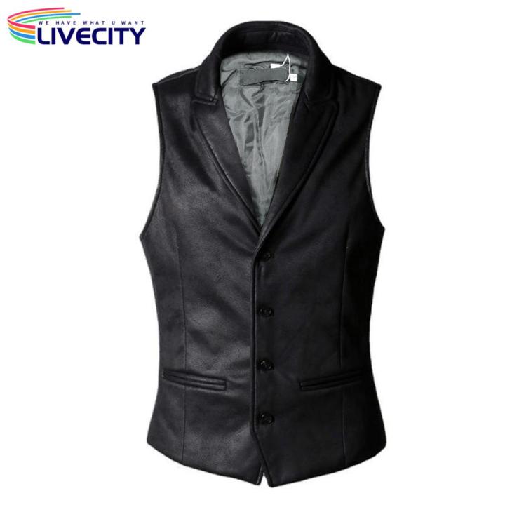 Men Waistcoat Lapel Pure Color Back Belt Sleeveless Jacket Daraz .bd