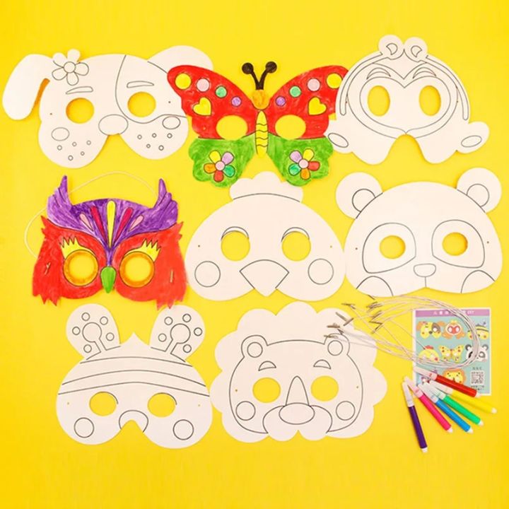 8Piece%20Kids%20Cartoon%20Animal%20DIY%20Graffiti%20Art%20Crafts%20Mask%20Toy%20Paper%20Mask%20Hand-painted%20White%20Paper%20Card%20Material%20with%20Color%20Pens%20-%20Image%202