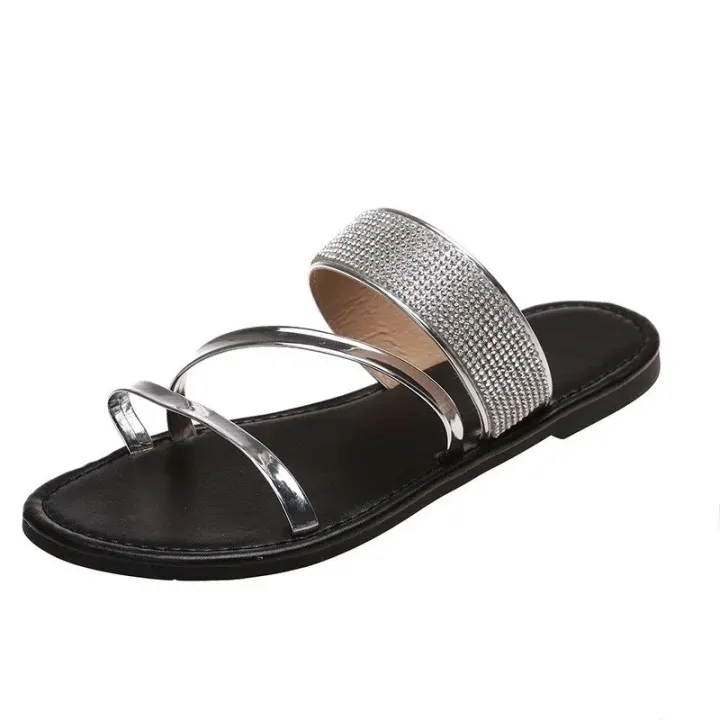 Summer%20Sandals%20for%20Women%20Flat%20Sandal%20Sparkle%20Rhinestone%20Slide%20Trendy%20Women's%20Beach%20Sparkly%20Dressy%20Slip%20on%20Bling%20Casual%20Shoes%20House%20Foocus%20-%20Image%203