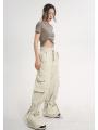 Autumn Fashion Khaki Cargo Pants Women Y2K High Waist Flap Pocket Wide Leg Trousers Loose Straight Pants Vintage Casual Jeans.