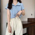 6535 Cotton Summer Korean Style 2022 New Slim Fit Slimming Embroidered POLO Collar Hot Girl Style Short Sleeve T Women's T-shirt. 