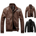 Men Motorcycle Jacket Stand Collar Pure Color Pockets Coat. 