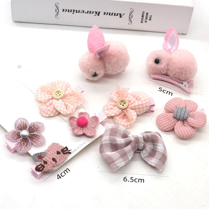 9%20pcs/set%20children%20hair%20accessories%20of%20cartoon%20rabbit%20hairpin%20Korean%20version%20of%20the%20fabric%20flower%20for%20kids%20hairclip%20-%20Image%203
