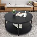 Round Coffee Table, 36 inch Rustic Wooden Surface Top & Sturdy Metal Legs Industrial Sofa Table for Living Room Modern Design Home Furniture with Storage Open Shelf (Black).