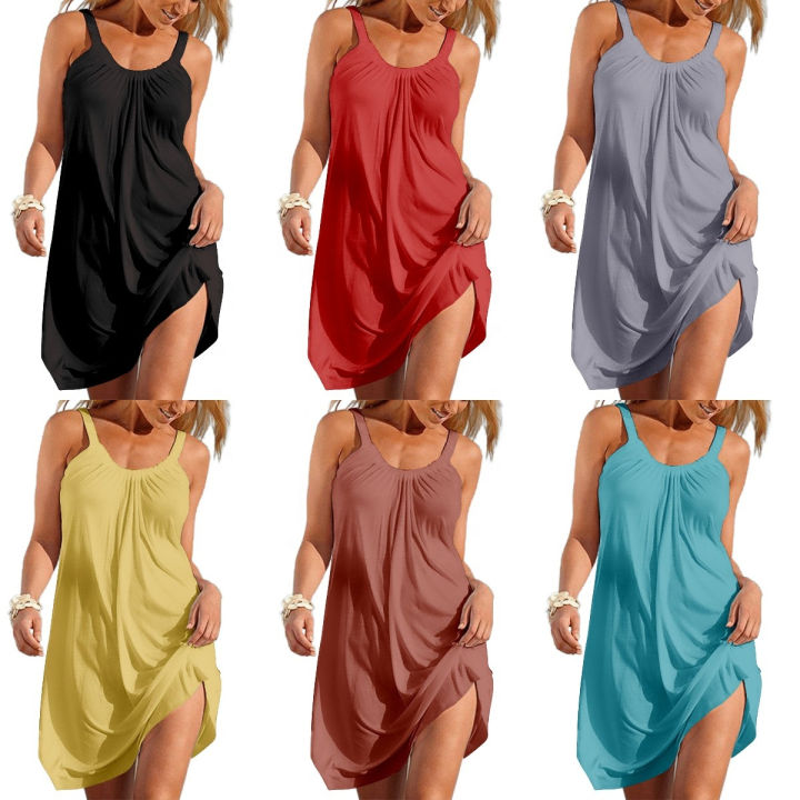 Ladies%20Beach%20Dresses%20Women%20Summer%20Sexy%20Latest%20%20Summer%20Sleeveless%20Tank%20Top%20Beach%20Wrap%20Dress%20Solid%20Color%20Custom%20Beach%20Dresses%20-%20Image%204