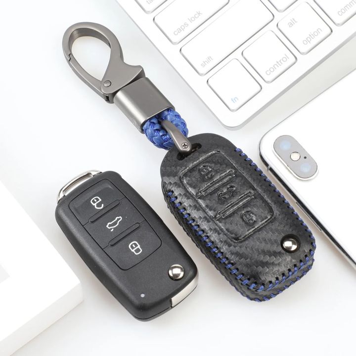 jingyuqin Carbon Key Case Cover for VW Golf POLO GOLF Passat For Skoda Octavia A5 Fabia For SEAT