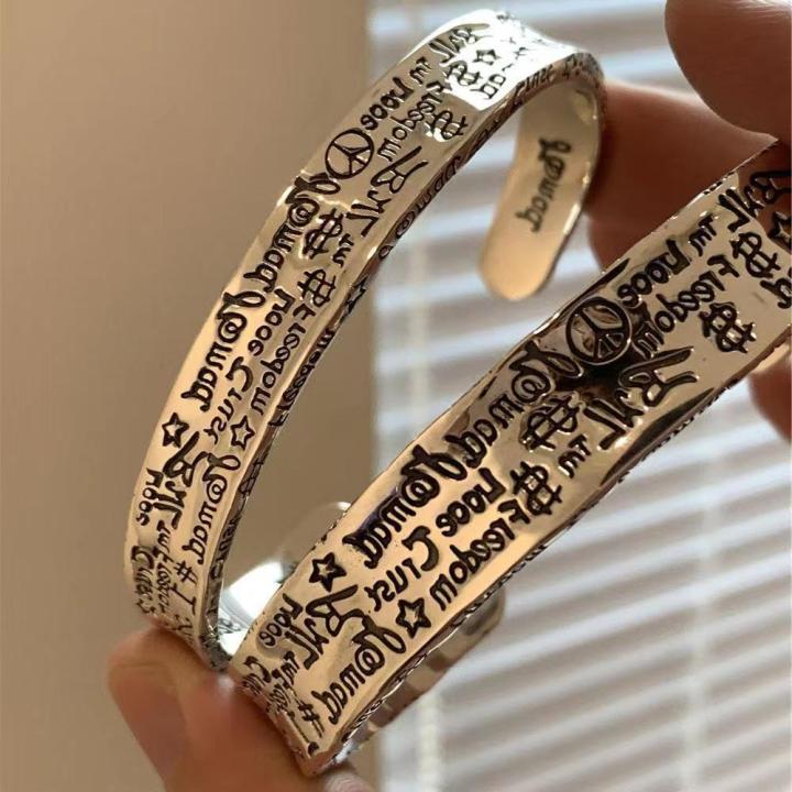 Vintage Graffiti Cuff Bangle for Men Women Graffiti Bangle for Men Women Doodle Freedom Anti War Peace Metal Couple Bracelets