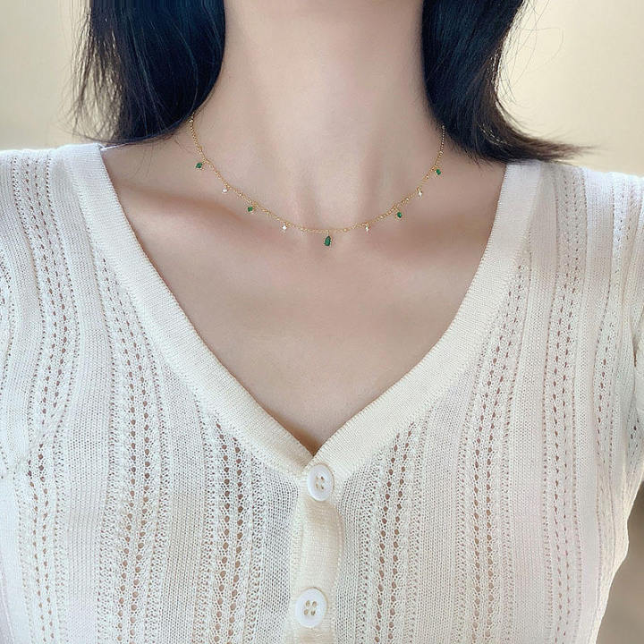 Ins%20Style%20Luxury%20Emerald%20Rhinestone%20Teardrop%20Necklace%20-%20Green%20Crystal%20Clavicle%20Chain%20for%20Women%20-%20Image%204