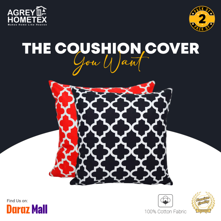 Cushion Cover, Black & Red (16"x16") Set of 2, Only Cover