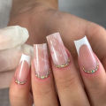 24Pcs Long Ballet False Nails with Bow Designs Pink Coffin Press on Nails Wearable French Nail Full Cover Manicure Tips.