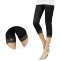 Women Elastic Lace Leggings Summer thin three quarter Pants bodycon jeggings big size Cropped Short Trousers Black White House Foocus. 