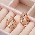New Luxury Zircon Clip Earrings 585 Rose Gold Glossy Hollow Wave Texture Elegant Zircon Earrings Fine Wedding Earrings Jewelry. 