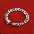 ziqiudie S925 Sterling Silver Platinum-plated Riding Crop Cuban Bracelet Men's Italian upscale men's Silver jewelry 10MM thick. 