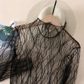 Elegant Lace T-shirt For Women Mesh Long Sleeve Tops Hot Transparent High Neck Black Lace Bottoming Shirts Punk Tee Tops. 