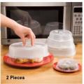 2 Pieces MICROWAVE FOOD COVER / Plate Cover Splatter Guard Non Stick Plastic Clear Dish Lid.