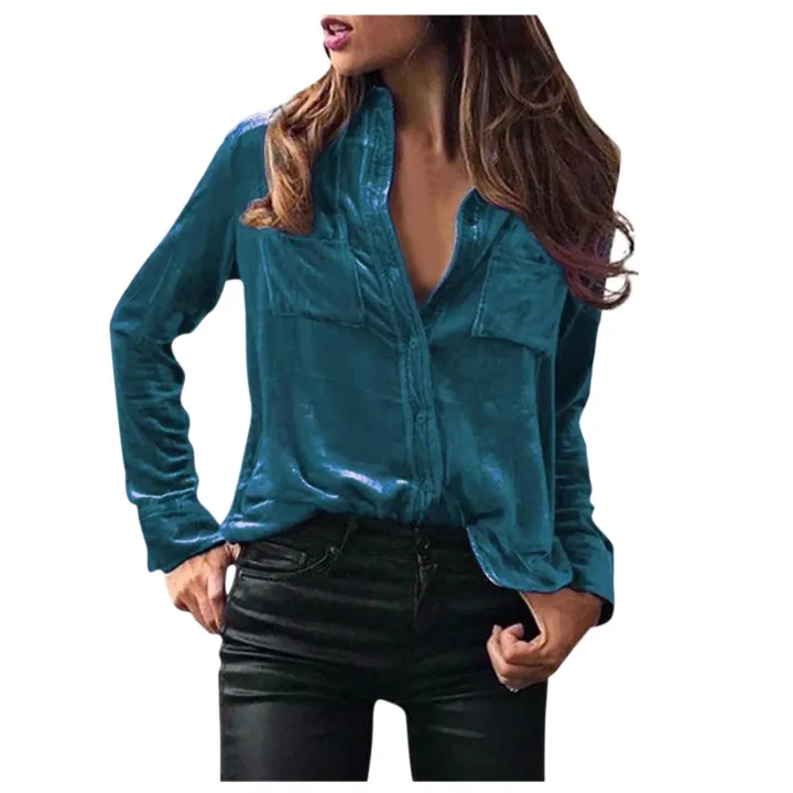 Women's%20Winter%20Fashion%20Velvet%20Long%20Sleeve%20Button%20Pocket%20Casual%20Shirt%20Top%20Flannel%20Shirt%20Women%20Blusas%20Mujer%20De%20Moda%202021%20-%20Image%202