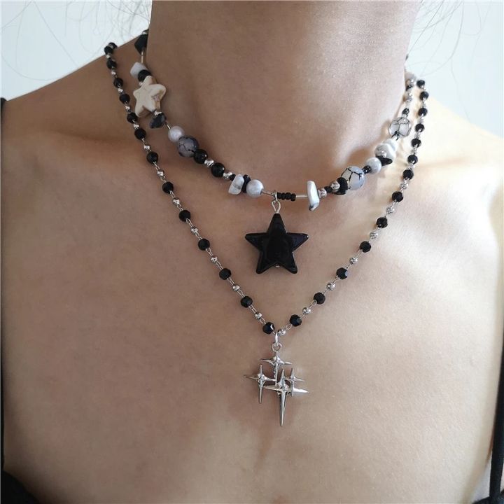 Kpop%20Goth%20Vintage%20Cool%20Y2K%20Star%20Pendant%20Beaded%20Silver%20Color%20Chain%20Necklace%20For%20Women%20Men%20Aesthetic%20Grunge%20EMO%20Jewely%20Accessory%20-%20Image%203