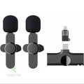 K9 Wireless Dual Microphone Professional Lapel Lavalier Microphone Remove Noise For Type C+Apple. 