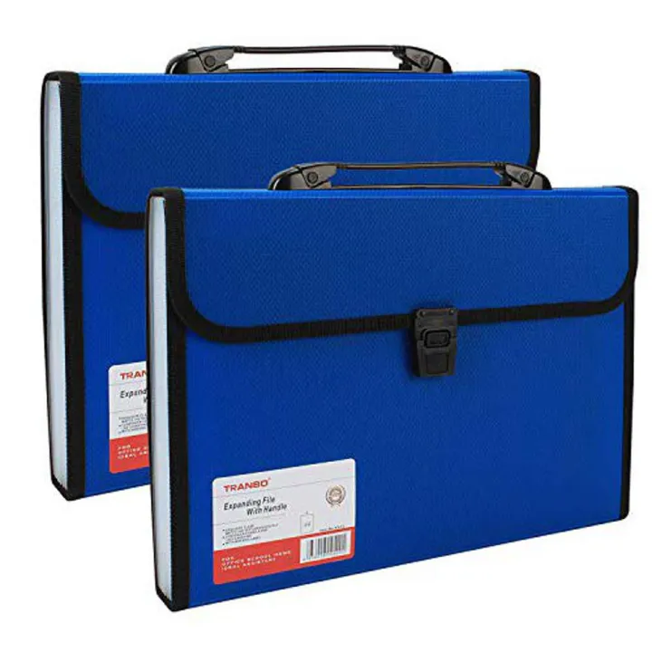 TRANBO Plastic File Folder with 12 Pockets, Handle, Index Tab, A4 Size, (Multicolor)
