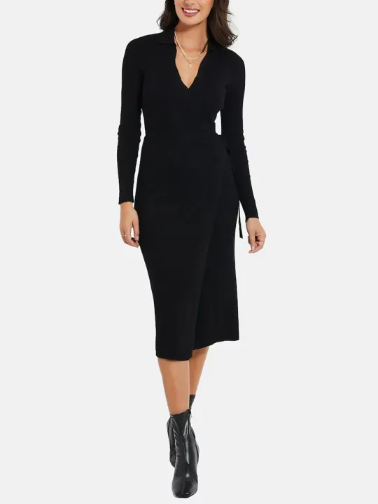 Womens%20Long%20Sleeve%20Ribbed%20Knit%20Wrap%20Collared%20Midi%20Belted%20Bodycon%20From%20Levin%20-%20Image%206