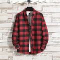 Japanese vintage black and white plaid shirt men's long sleeve korean version trendy student spring and autumn handsome casual shirt jacket.
