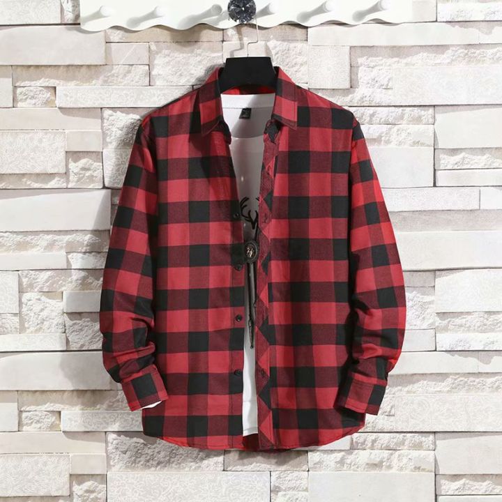 Japanese%20vintage%20black%20and%20white%20plaid%20shirt%20men's%20long%20sleeve%20korean%20version%20trendy%20student%20spring%20and%20autumn%20handsome%20casual%20shirt%20jacket%20-%20Image%203