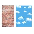 3X5Ft Blue Sky White Cloud Photography Backdrop Screen Background Studio Props & Red Brick Wall. 