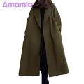 Amamia Women Fall Coat Open Stitch Windproof Women Winter Overcoat.