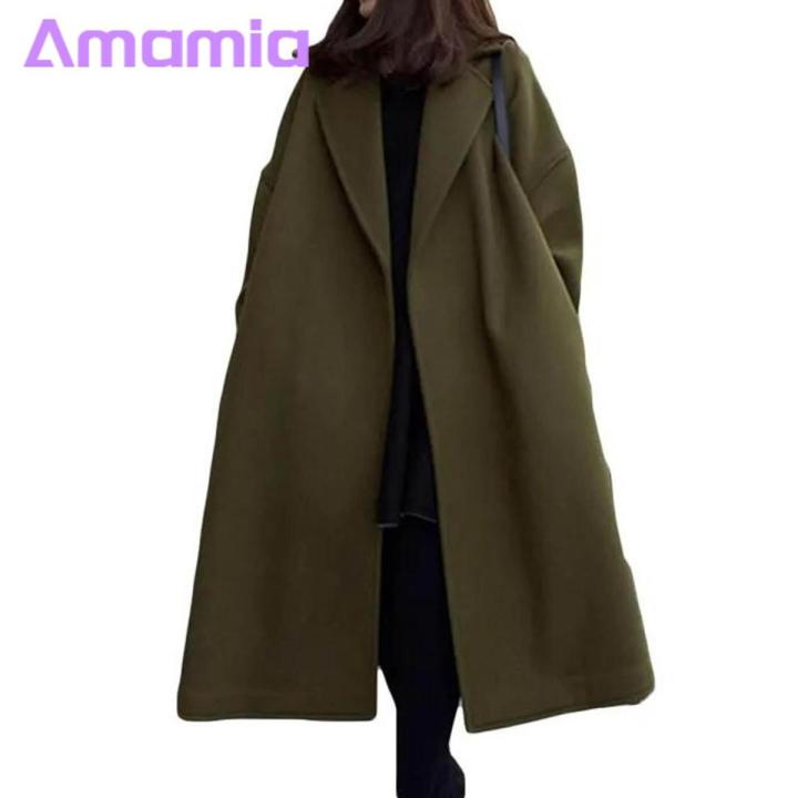 Amamia Women Fall Coat Open Stitch Windproof Women Winter Overcoat