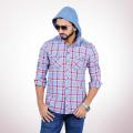 Sky Blue and Red Cotton Shirt for Men.