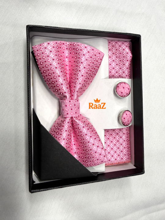 Pink%20Men%E2%80%99s%20Bow%20Tie%20Gift%20Combo%20with%20Pocket%20Square%20and%20Cufflinks%20-%20Image%202