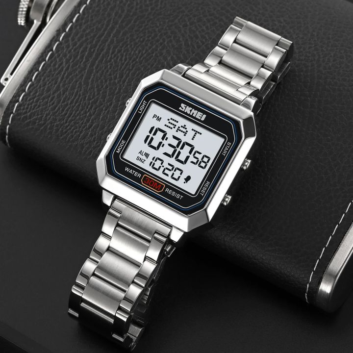 SKMEI%202149%20Men's%20Electronic%20Square%20Steel%20Band%20Student%20Multi%20functional%20Sports%20Waterproof%20Night%20Glow%20Electronic%20Watch%20-%20Image%204
