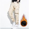 Fashion Multi-Pockets Winter Cargo Pants Men Fleece Liner Thick Warm Slim Fit Joggers Streetwear Casual Thermal Trousers Pants.