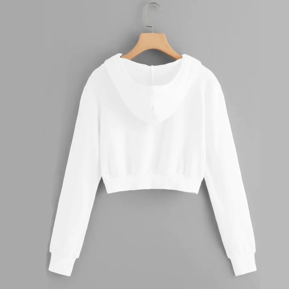Casual White Crop Top Jacket Women Casual Solid Long Sleeve Zipper