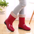 Korean Style Fleece-Lined Rain Boots Women 'S Rain Boots Non-Slip Waterproof Shoes Winter Fashionable Warm Mid-Calf Cotton Rubber Shoes Rubber Boots. 