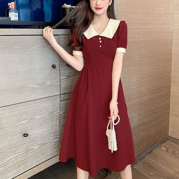 Summer%20New%20Casual%20Fashion%20Doll%20Collar%20Short%20Sleeve%20Midi%20Dress%20Female%20Elegant%20Simple%20A-line%20Vestidos%20Robe%20Femme%20Women's%20Clothing%20Shapewear%20-%20Image%206