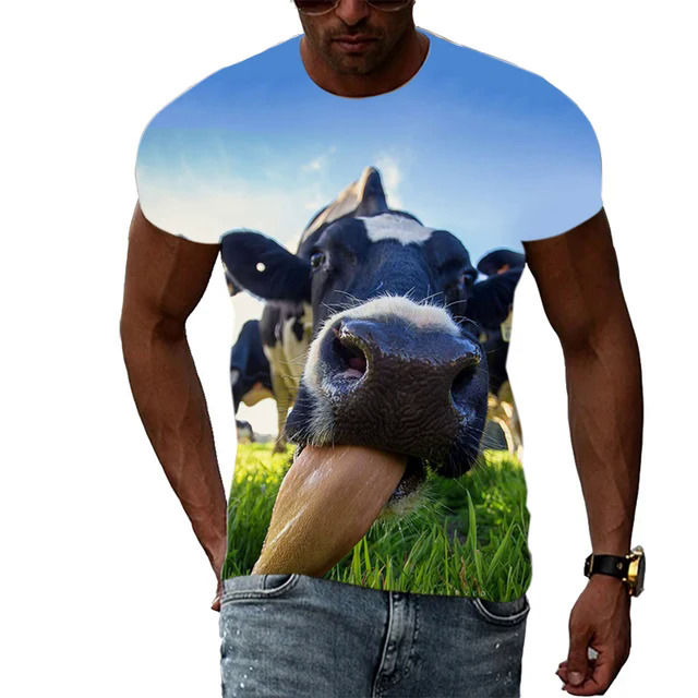 Summer%20New%20Animal%20Cow%20Pattern%20Men's%20Children's%20T-shirt%203d%20Printing%20Original%20Personality%20Short-sleeved%20Hip-hop%20O-neck%20Thin%20Top%20-%20Image%207