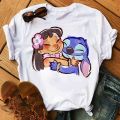Kawaii Disney Cartoon Lilo Stitch T Shirt Women Funny Stitch Ohana Graphic Tees Unisex Tops Anime Harajuku Grunge T-shirt Female. 