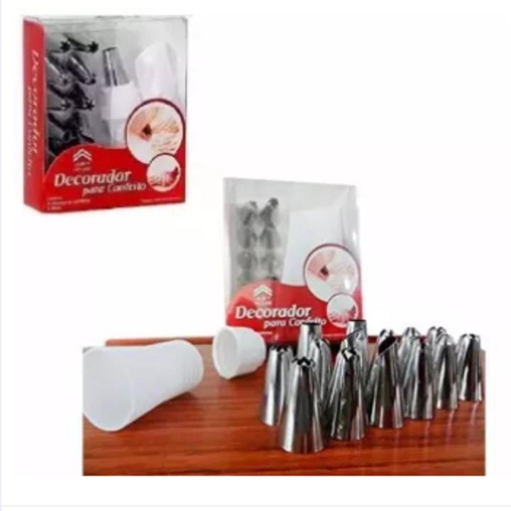Generic 12 pieces cake decorating set frosting icing piping bag tips with steel nozzle reusable and washable