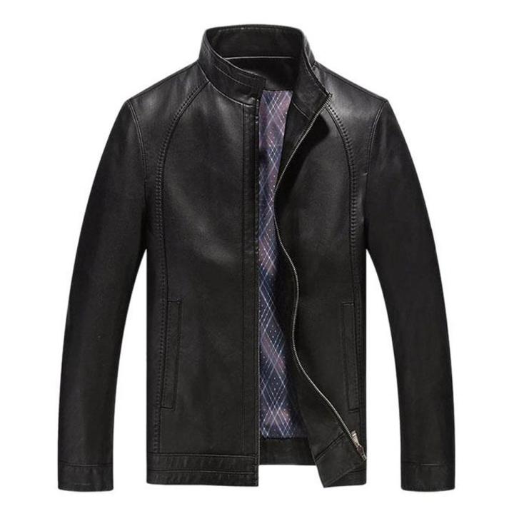 Men's Button Down PU Leather Jacket