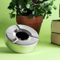 Small Round Stainless Stell Ashtray With Wind Proof Lid- 1 ps [9.2cm/3.8cm]. 