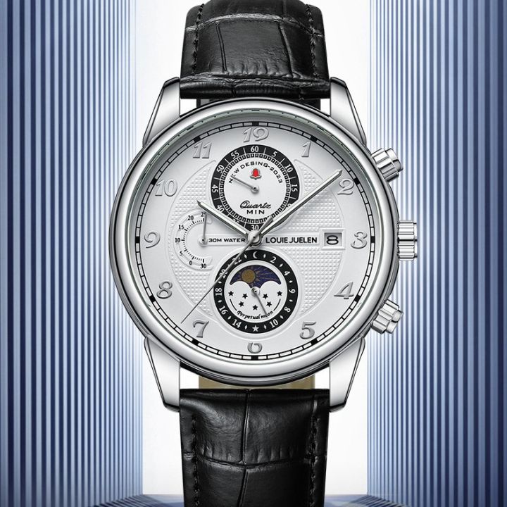 Louis Juellen Tiktok Kwai live watch sun moon stars six needle multi-function men's quartz watch