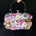3D Beaded Flower Evening Bag, Elegant Box Clutch Purse, Women's Wedding Handbags For Party Prom. 