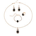 Four Piece Jewelry Set, Fashionable and Versatile with Diamond Embellishments, Oval Necklace, Ring, Bracelet, Earrings, Suitable for Women and Girls. 