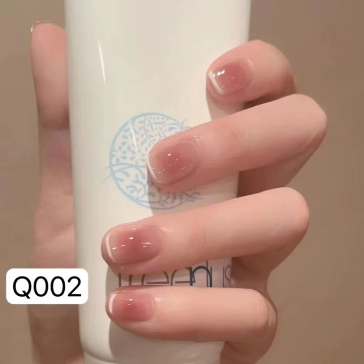 24pcs/%20box%20False%20Nail%20Pink%20Gradient%20Glitter%20Nails%20Full%20Cover%20French%20Korean%20Manicuree%20Rhinestone%20Shiny%20Artificial%20Nails%20-%20Image%207