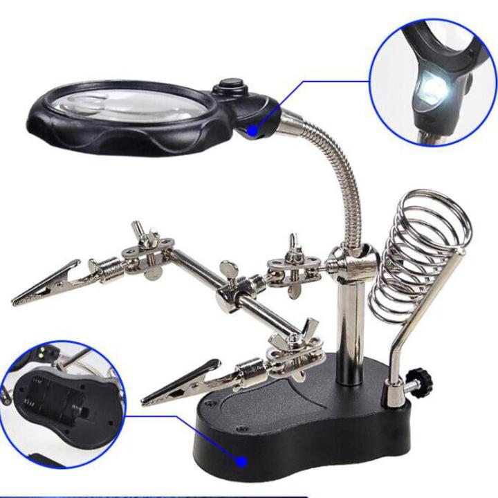 1PCS 3.5x 12x MG16129-C LED Clamp Soldering Iron Stand Helping Hands Magnifying Glass Magnifier