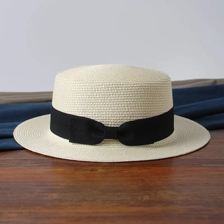2022%20simple%20Summer%20Parent-child%20Beach%20Hat%20Female%20Casual%20Panama%20Hat%20Lady%20Brand%20Women%20Flat%20brim%20Bowknot%20Straw%20cap%20girls%20Sun%20Hat%20-%20Image%205
