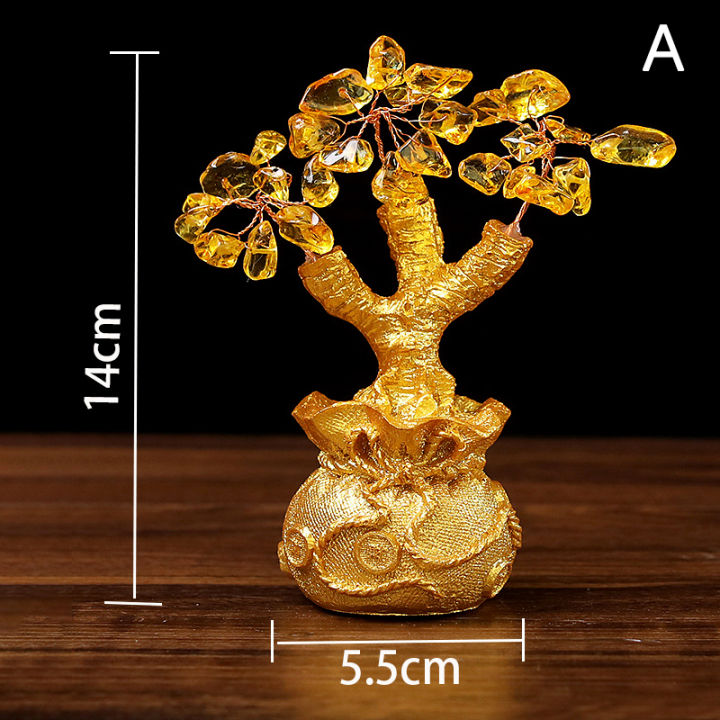 1pc Chinese Yuanbao Money Fortune Tree Wealth Luck Ornaments Small Feng Shui Crystal Gem Money Tree Lucky Trees Decoration